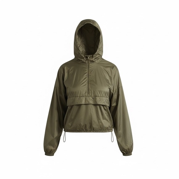 aerie Jackets & Blazers - OFFLINE by Aerie Womens Olive Green Half Zip Hooded Windbreaker Jacket XS TP